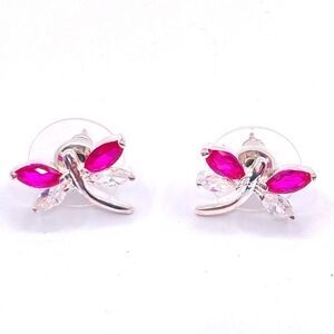 Silver Pink and Clear Dragonfly Crystal Stud Earrings